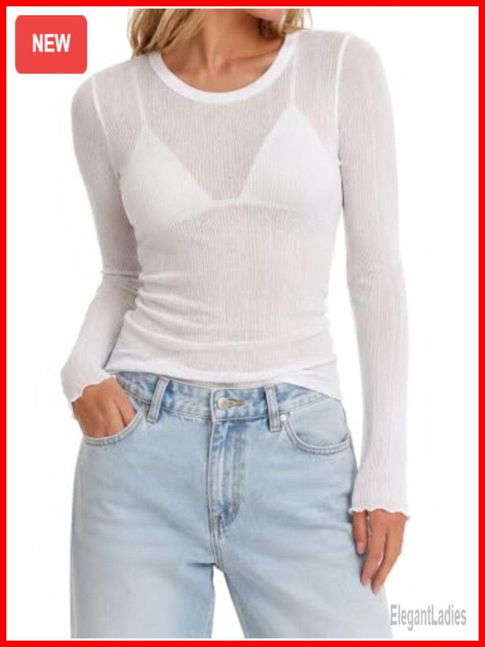 Sheer Long Sleeve Fitted Mesh Layering Top for Bralette